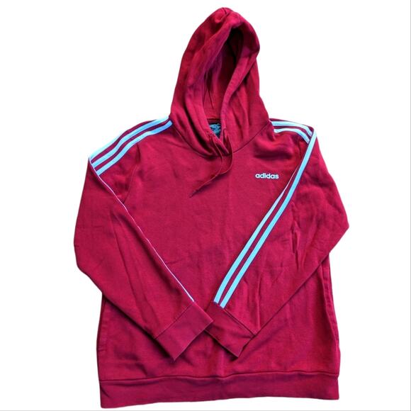 Adidas Heavy Cotton Classic 3 Stripe Dark Red Pull Over Hoodie - Picture 1 of 4